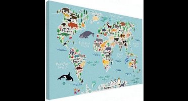 Wereldkaart Ons Dierenrijk En De Continenten - Canvas 120x90