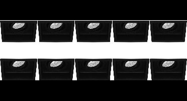 Spot Armatuur 10 Pack - Proma Domy Pro - GU10 Inbouwspot - Vierkant - Zwart - Aluminium - Verdiept - Kantelbaar - 105mm