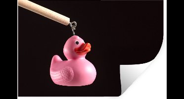 Muurstickers - Sticker Folie - Roze bad eend aan de haak op zwarte achtergrond - 30x20 cm - Plakfolie - Muurstickers Kinderkamer - Zelfklevend Behang - Zelfklevend behangpapier - Stickerfolie
