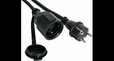 Perel Verlengkabel, H05RR-F 3G2.5, 10 m, 16 A/230 V, 3680 W, type E/F, Schuko, IP44, rubber, zwart