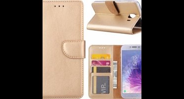 Ntech Hoesje Geschikt Voor Samsung Galaxy J4+ (Plus) 2018 case Goud Portemonnee / Booktype hoesje met opbergvakjes