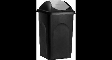 Deuba Vuilnisbak met Klapdeksel – 60Liter Kunststof – Zwart Zilver