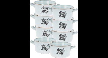 Excellent Houseware Soepkommen/serveer schaaltjes - 8x - porselein - 500ml - lichtblauw - met oor