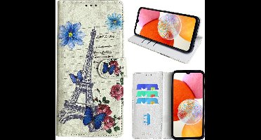 Hoesje geschikt voor Samsung Galaxy A14 Bookcase met Eiffel Toren /Parijs