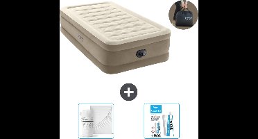 Intex Luchtbed - 1-Persoons - 99 x 191 x 46 cm - Beige - Inclusief pomp - Hoeslaken en Reparatieset