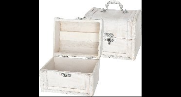 Cepewa klein Sieradenkistje met sluiting/deksel - 2x - 15 x 12 x 12 cm - old look - schatkist stijl - naturel - hout