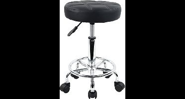 In hoogte verstelbare rolkruk van synthetisch leer - Office kruk - Zwart