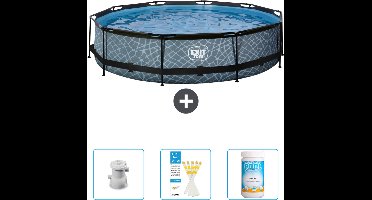 EXIT Rond Stone Frame Zwembad - 360 x 76 cm - Inclusief Pomp - Testrips - Chloor - Nu extra voordelig