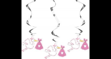 Folat geboorte meisje versieringen - 3x stuks - 60 cm - hangdecoraties - feestartikelen