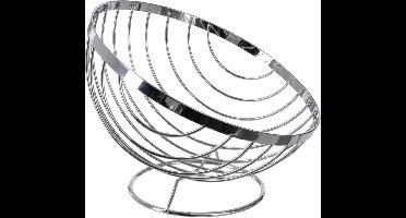 Fruitschaal/fruitmand op voet rond zilver metaal 24 cm - Fruitschalen/fruitmanden - Draadmand van metaal