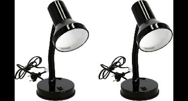 Gerimport Bureaulamp - 2x stuks - zwart - 13 x 10 x 30 cm - Buigbare leeslampen/ tafellampen