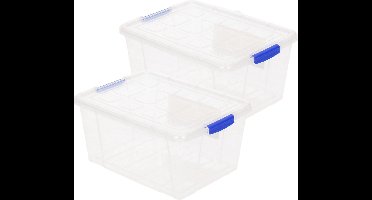 Plasticforte Opslagbakken met deksel - 4x stuks - 16 liter - 40 x 30 x 21 cm - Organizers - transparant - kunststof