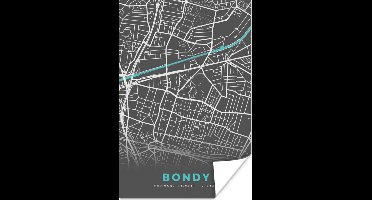 Poster Bondy - Frankrijk - Plattegrond - Kaart - Stadskaart. - 20x30 cm