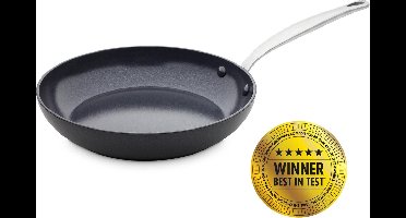 GreenPan Barcelona Koekenpan 32cm - PFAS-vrije antikleeflaag – Koekenpan inductie – Keramische koekenpan - Ovenbestendig tot 220°C - RVS handgrepen - Zwart