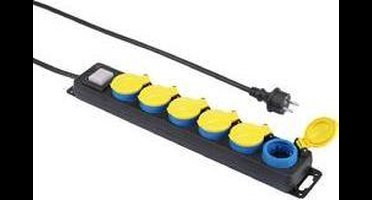 Renkforce 650D-CMB Stekkerdoos met schakelaar 6-voudig Zwart, Geel, Blauw Randaarde stekker 1 stuk(s)