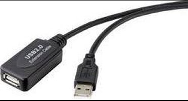 Renkforce RF-4535052 USB-kabel USB 2.0 USB-A stekker, USB-A bus 5.00 m Zwart Actief met signaalversterking