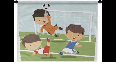 Wandkleed Voetbal illustratie - Een illustratie van drie voetballende kinderen Wandkleed katoen 90x67 cm - Wandtapijt met foto