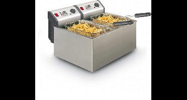 FRITEL Dubbele Frituurpan - Profi 4905 DUO - Professionele Friteuse met Antistofdeksel - Olie + Vast Vet - Koude Zone - Uniek Dubbel Verwarmingselement - 2x 3200W - 2x8 liter