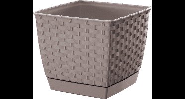 Prosperplast Plantenpot/bloempot - rotan kunststof - 16.5 x 16.5 cm - beige