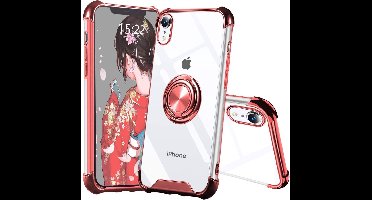 Hoesje Geschikt voor iPhone X hoesje silicone met ringhouder Back Cover case - Transparant/Rosegoud