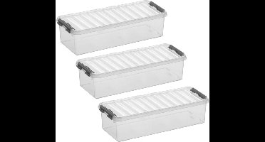 4x stuks sunware q-line opberg box/opbergdoos - 3.5 liter - 38 x 14 x 9 cm - kunststof - opslagbox - transparant/zilver