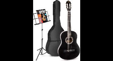 Akoestische gitaar voor beginners - MAX SoloArt klassieke gitaar / Spaanse gitaar 4/4 - Met o.a. 39'' gitaar, muziekstandaard, gitaartas, gitaar stemapparaat en extra accessoires - Zwart