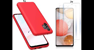 Hoesje Geschikt Voor Samsung Galaxy A32 5G Hoesje Soft Nano Silicone Backcover Gel Rood Met 2x Glazen Screenprotector