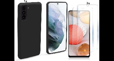 Hoesje Geschikt Voor Samsung Galaxy S21 Ultra Hoesje Soft Nano Silicone Backcover Gel Zwart Met 2x Glazen Screenprotector