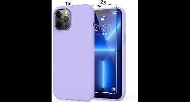 Hoesje Geschikt voor iPhone 12 Pro Max Soft Nano siliconen Gel Lavendel Paars Hoesje Met 2X Glazen screenprotector