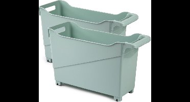 Set van 3x stuks kunststof trolleys pastel groen op wieltjes L45 x B17 x H29 cm - Voorraad/opberg boxen/bakken