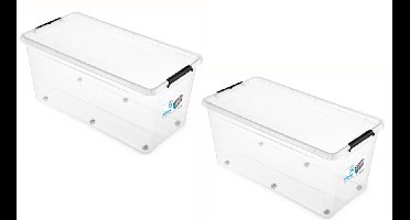 Sfree - Opbergbox met deksel -opbergdoos, wielen- Set van 2 - Transparant, XL 75L