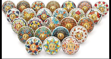 Goodivery ® Vintage Handbeschilderde Keramische Knoppen voor Kasten en Meubels, Set van 25 Stuks