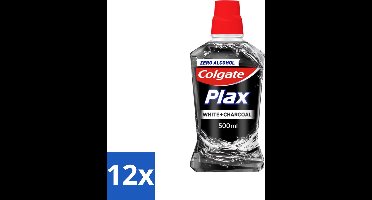 Colgate Plax - Zonder Alcohol - Mondwater - Wit + Houtskool - 500 ml - Voordeelverpakking - 12 stuks