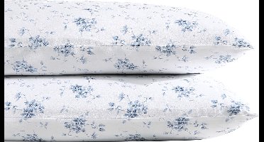 JGS ® Elegant en Luxe Katoen-Satijnen Kussensloopset voor een Comfortabele Nachtrust, 2-delig, Bloemenprint Blauw