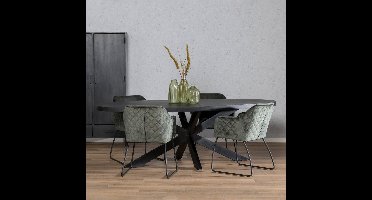 Livingfurn - Zwart Ovale Eetkamertafel - - Mango Hout - 240 cm