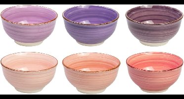 Studio Tavola Kleine Kommen Mykonos Roze & Paars - Set van 6 ø 12 cm - Aardewerk - Oven-, Magnetron- & Vaatwasserbestendig