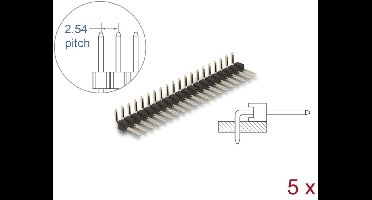 Delock Pin header 20 pin, pitch 2.54 mm, 1-row, angled, 5 pieces