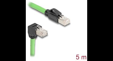 Delock RJ45 Network Cable Cat.6A plug to plug downwards angled SF/UTP suitable for drag chains PUR (TPU) 5 m green