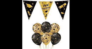 Paperdreams Geslaagd thema party versiering set You did it - Vlaggenlijn en 12x ballonnen