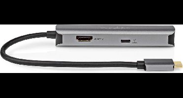 Nedis USB Multi-Port Adapter - 4-in-1 - USB 3.2 Gen 1 - USB-C Male - HDMI Output / RJ45 Female / USB-A Female / USB-C Female - 5 Gbps - 0.20 m - Rond - Verguld - PVC - Antraciet - Doos