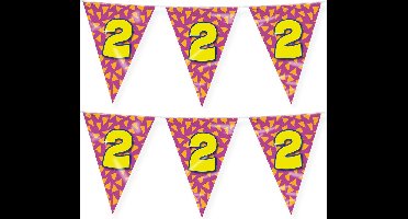 Paperdreams verjaardag 2 jaar thema vlaggetjes - 2x - feestversiering - 10m - folie - dubbelzijdig