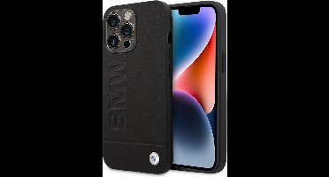 iPhone 14 Pro Max Backcase hoesje - BMW - Effen Zwart - Leer