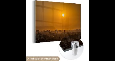 MuchoWow® Glasschilderij 90x60 cm - Schilderij acrylglas - Skyline bij Jaipur in India bij zonsondergang - Foto op glas - Schilderijen