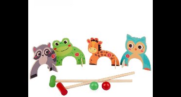 Eddy Toys Croquetspel met Houten Dieren – Krocket Spel voor Kinderen – Compleet Speelset met Croquetstokken en Ballen – Motoriekspel voor Buiten – Buitenspeelgoed vanaf 3 Jaar
