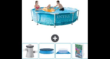 Intex Rond Frame Zwembad - 305 x 76 cm - Waterprint - Inclusief Pomp Afdekzeil - Grondzeil - Zwembadgids
