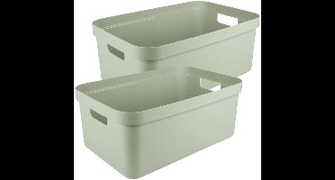 Sunware opbergbox Sigma - 2x - kunststof - 45 liter - lichtgroen - opberg dozen/bakken - opbergers - 39 x 59 x 24 cm