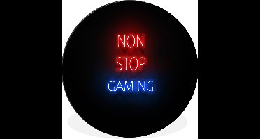 WallCircle - Wandcirkel - Muurcirkel - Tekst - Gaming - Non stop gaming - Neon - Zwart - Aluminium - Dibond - 60x60 cm - Binnen en Buiten