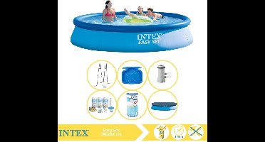 Intex Easy Set Zwembad - Opblaaszwembad - 396x84 cm - Inclusief Afdekzeil, Onderhoudspakket, Filter, Trap en Voetenbad