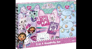 Gabby's Poppenhuis Totum knutselpakket XL 3 in 1 bedel armbandjes maken speelgoed meisjes, diamond paint, spraypens en sjablonen - Gabby's Dollhouse cadeautip knutselen creatief speelgoed