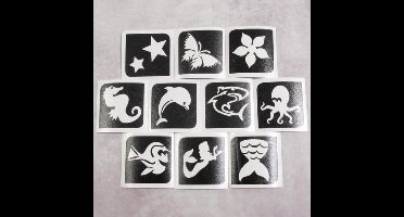 Temporary Tattoo Stencil Set - Sjablonen Glitter Tattoos - Aqua